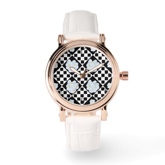 Black And White Pansy Design, Watch (Front)