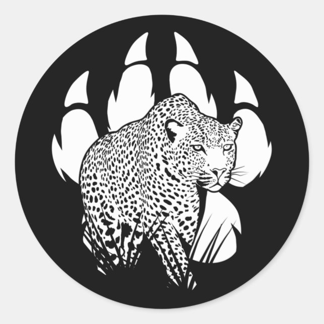 Black and White Panther Footprint Graphic Design Classic Round Sticker (Front)