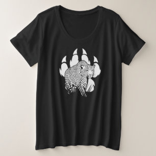 Black and White Panther Footprint Graphic Design Plus Size T-Shirt