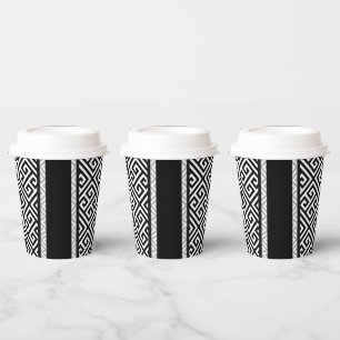 Black, and white paper plates cups