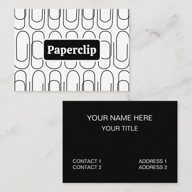 Black and White Paperclip Pattern Business Card (Front/Back)