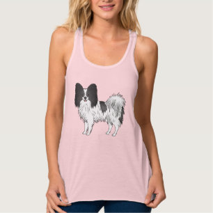 Black And White Papillon Cartoon Dog Illustration Singlet
