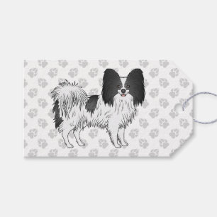 Black And White Papillon Cartoon Dog With Paws Gift Tags