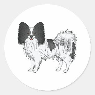 Black And White Papillon Cute Cartoon Dog Classic Round Sticker