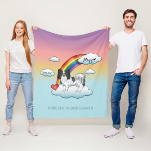 Black And White Papillon Cute Dog Rainbow Memorial Fleece Blanket