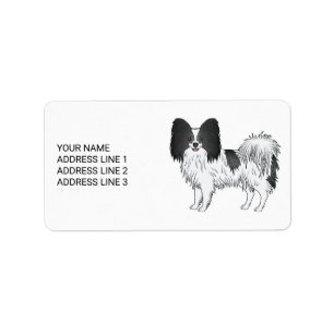 Black And White Papillon Cute Dog With Custom Text Label