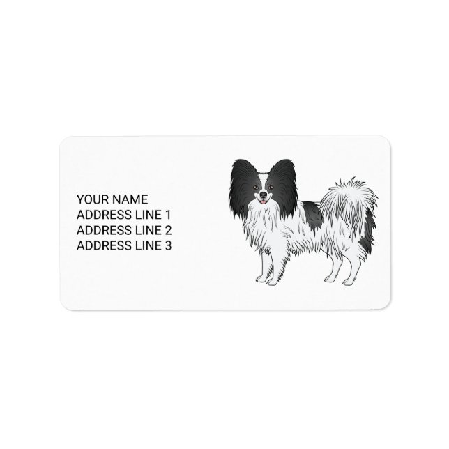 Black And White Papillon Cute Dog With Custom Text Label (Front)