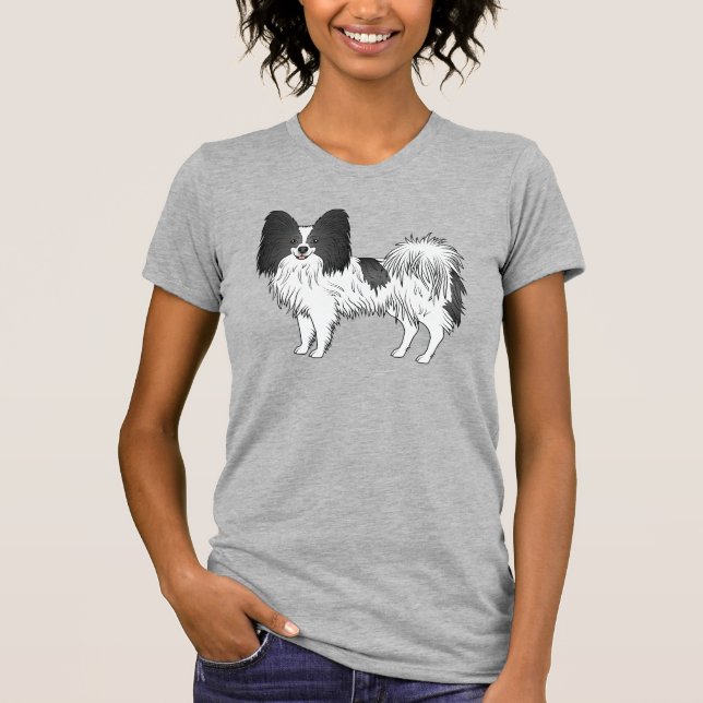 Black And White Papillon Dog Owner And Dog Lover T-Shirt (Front)