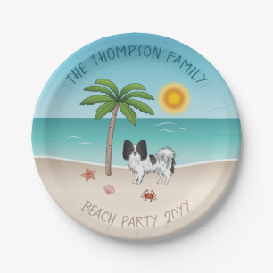 Black And White Papillon Dog Tropical Summer Beach Paper Plate