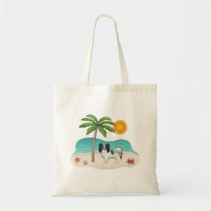 Black And White Papillon Dog Tropical Summer Beach Tote Bag