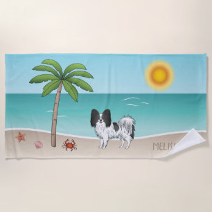 Black And White Papillon Dog Tropical Summer Beach Towel