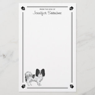 Black And White Papillon Dog With Paws And Text Stationery