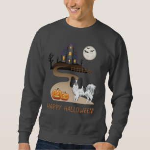 Black And White Papillon & Halloween Haunted House Sweatshirt