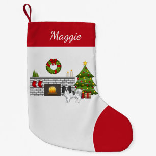 Black And White Papillon In A Christmas Room Small Christmas Stocking