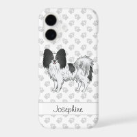 Black And White Papillon With Paws And Custom Name