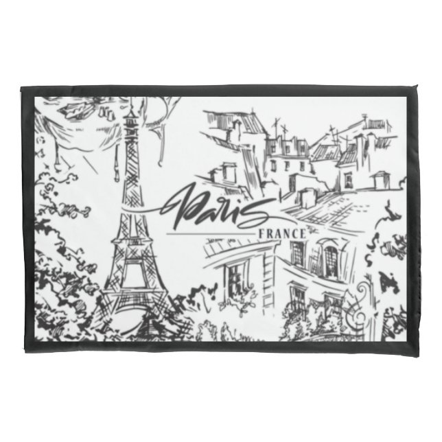 Black and White Paris Eiffel Toile  Pillowcase (Front)
