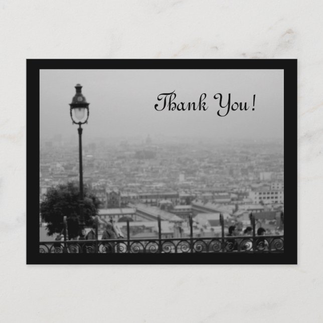 Black and White Paris Scene Thank You Postcard (Front)