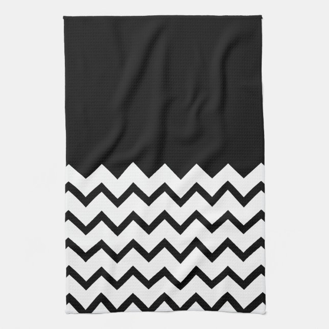 Black and White. Part Zig Zag, Part Plain Black. Tea Towel (Vertical)