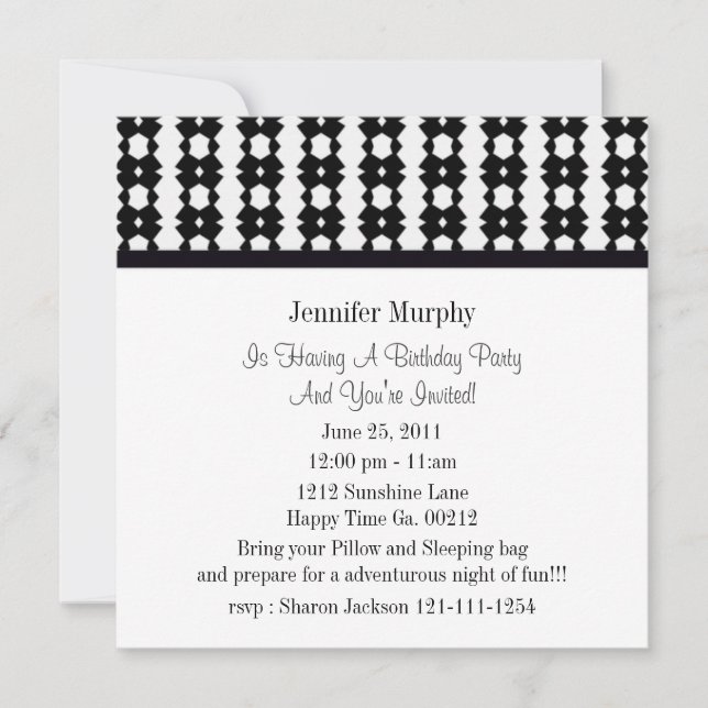 Black  and White Party Invitations (Front)