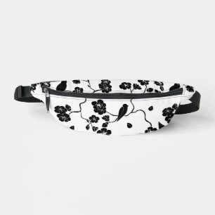 Black and White Pattern Birds on Cherry Blossoms   Bum Bags