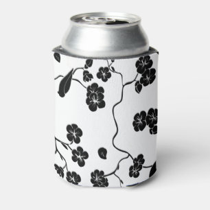 Black and White Pattern Birds on Cherry Blossoms Can Cooler