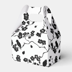 Black and White Pattern Birds on Cherry Blossoms Favour Box