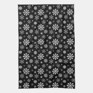 Black And White Pattern Of Winter Snowflakes Tea Towel