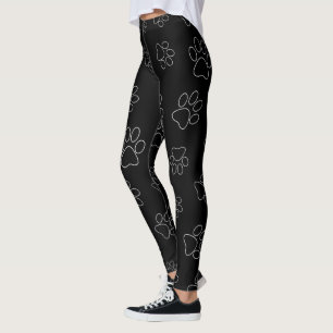 Black and White Pattern Paw Print Leggings