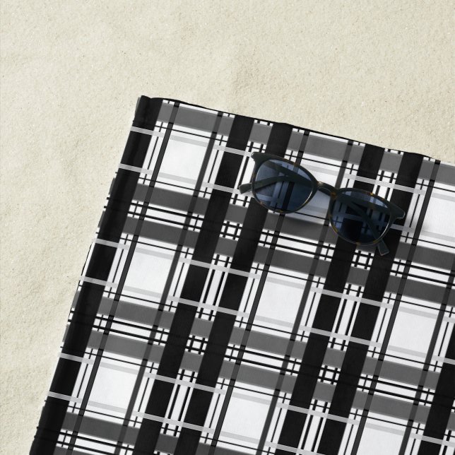 Black and white pattern Tartan geometry chequered Beach Towel (In Situ)