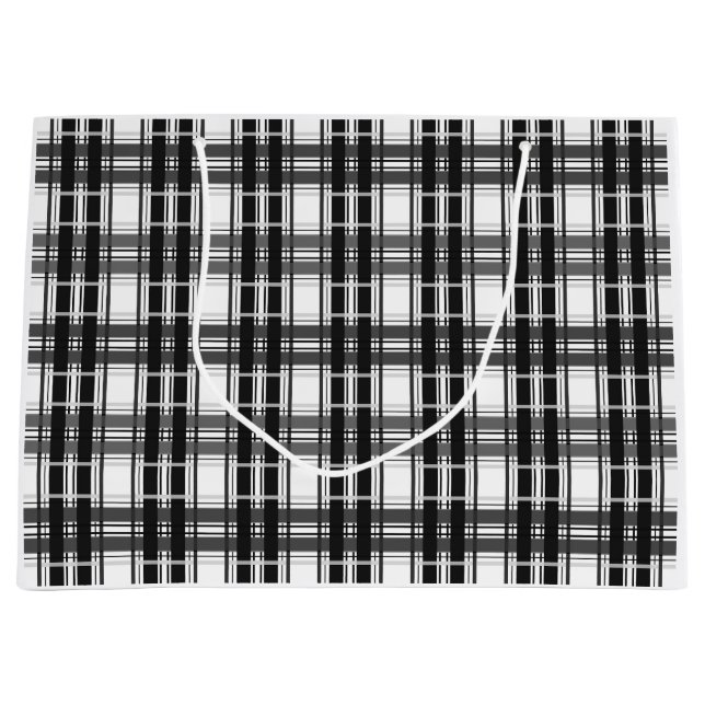 Black and white pattern Tartan geometry chequered Large Gift Bag (Front)