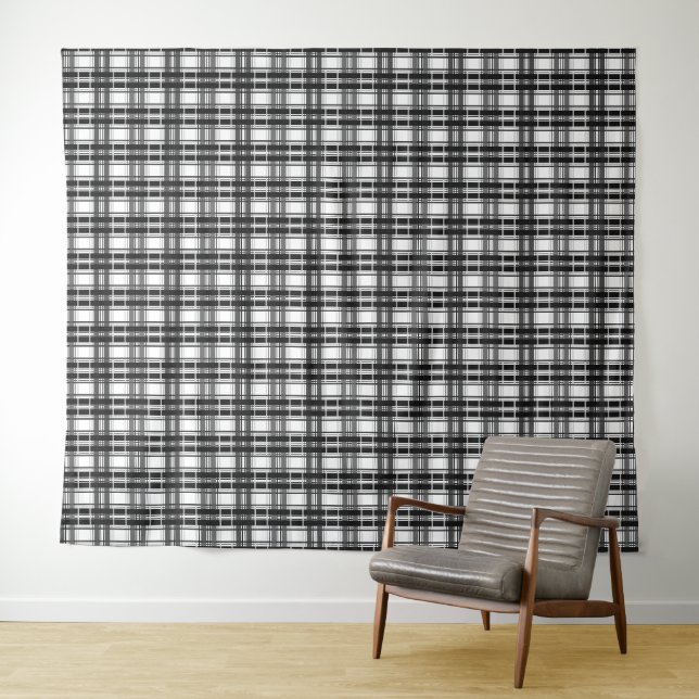 Black and white pattern Tartan geometry chequered Tapestry (In Situ (Horizontal))