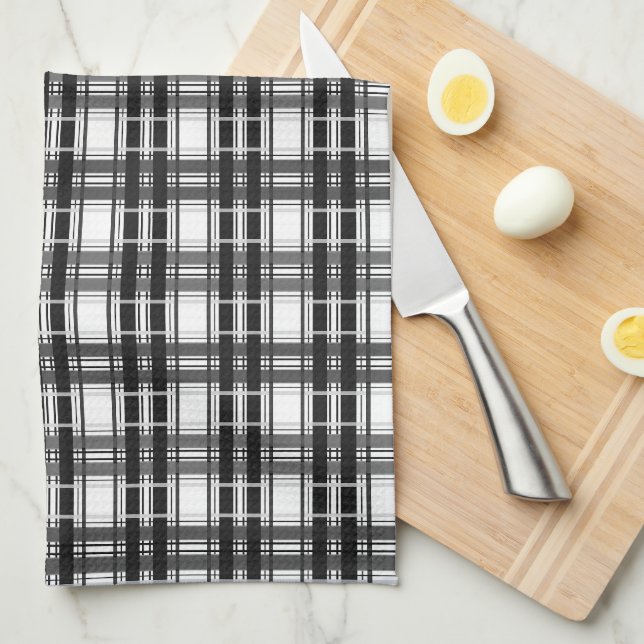Black and white pattern Tartan geometry chequered Tea Towel (Quarter Fold)