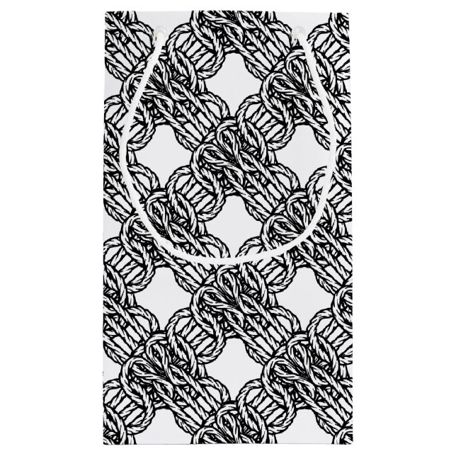 Black and white pattern with braided ropes small gift bag (Back)