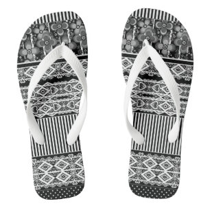 Black and white pattern with lace and patchwork  jandals