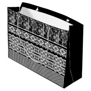 Black and white pattern with lace and patchwork large gift bag