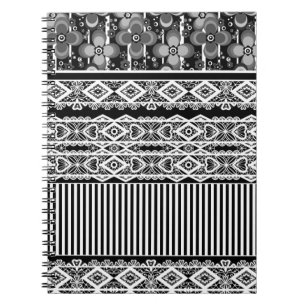 Black and white pattern with lace and patchwork notebook