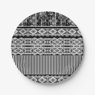 Black and white pattern with lace and patchwork paper plate