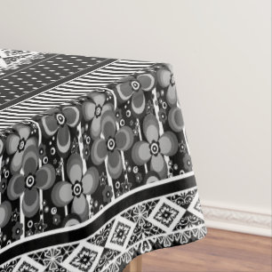 Black and white pattern with lace and patchwork tablecloth