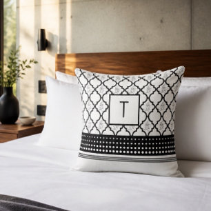 Black and White Patterned Monogram Cushion