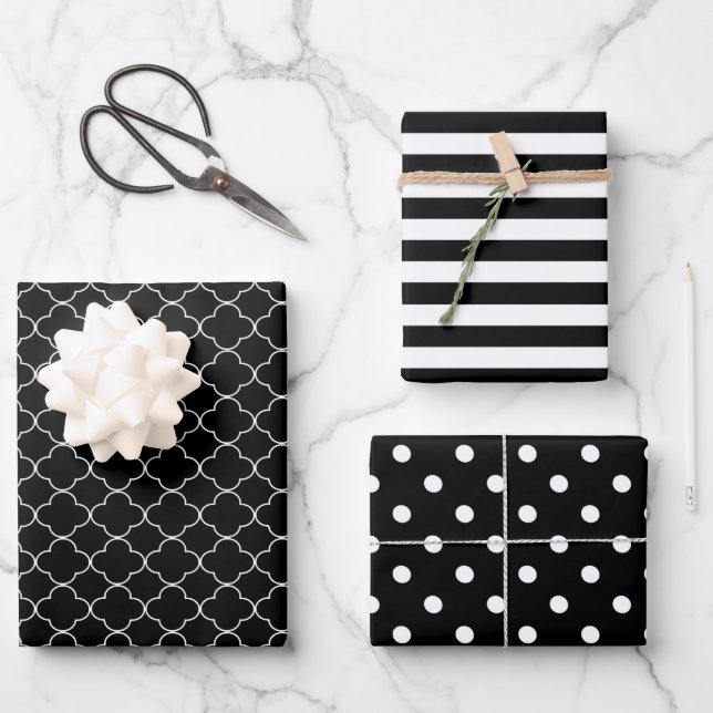 Black and White Patterned Wrapping Paper Sheet (Front)