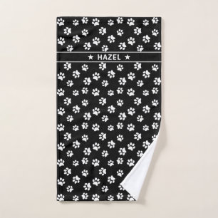   Black And White Paw Print Personalised Dog Towel