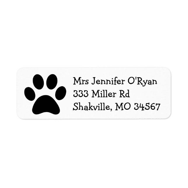 Black and White Paw Print Return Address Label (Front)