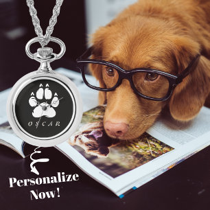 Black and White Paw Print With Your Pet's Name Watch