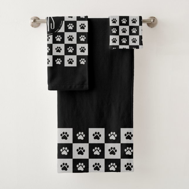 Black and white paw prints Pattern Bath Towel Set (Insitu)