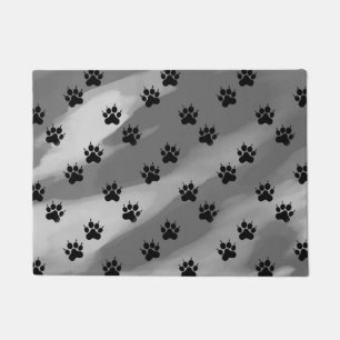 Black and White Paw Prints Pattern Doormat