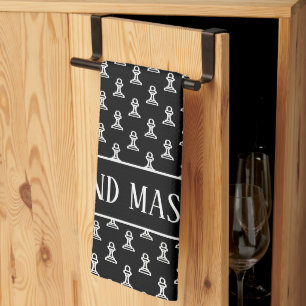 Black and white pawn chess piece personalised tea towel