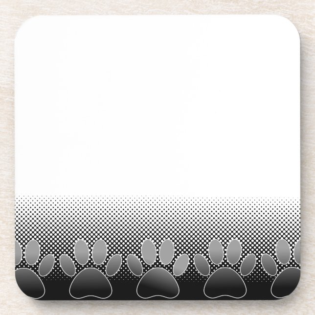 Black And White Paws Gradient Background Coaster (Front)