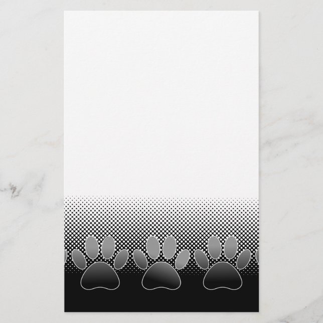 Black And White Paws Gradient Background Stationery (Front)