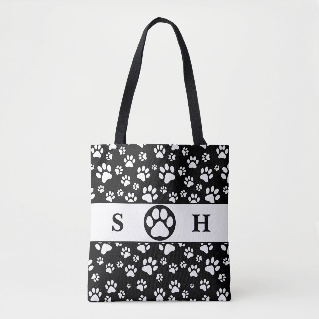 Black and White Paws Signature  Tote Bag (Front)