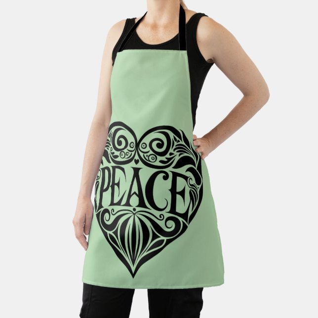 BLACK AND WHITE PEACE HEART APRON (Insitu)